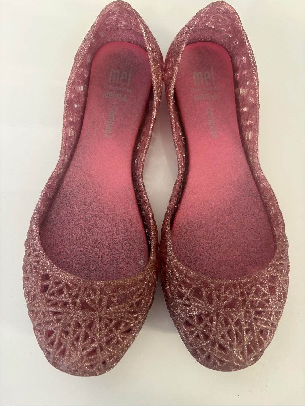 🎀 Mini Melissa campana Zig Zag pink glitter shoes - size 1